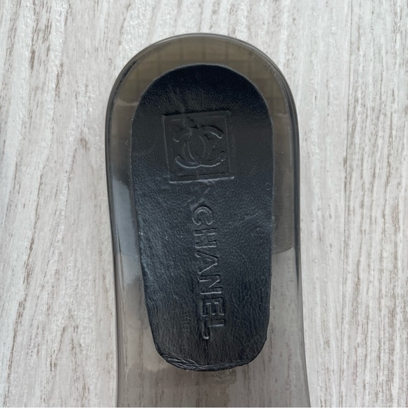 Chanel translucent grey black open toe plastic slides size 38 silver hardware - Picture 3 of 5